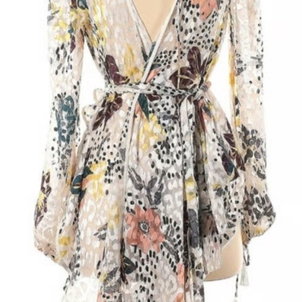 Free People Boho High-Low Skirt & Top Set – Floral Sheer Tassel Detail – Size M